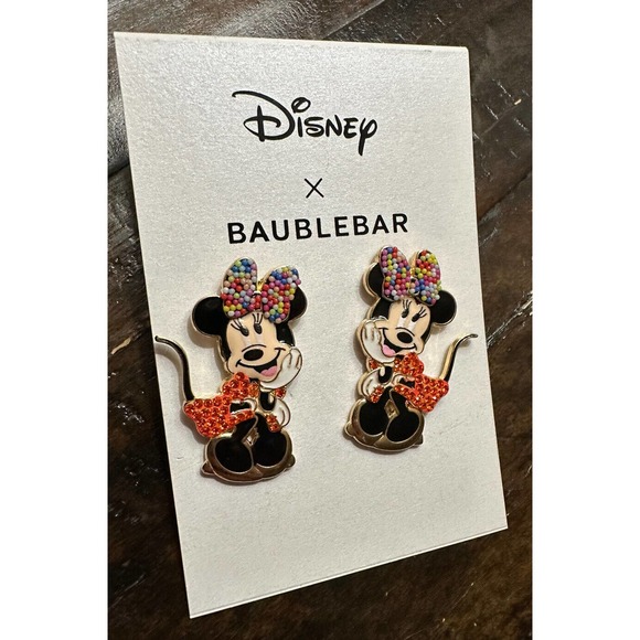 Disney XBaubleBar Minnie Mouse Crystal Earrings LARGE Red Tongue Blush Tail NEW - Picture 3 of 5